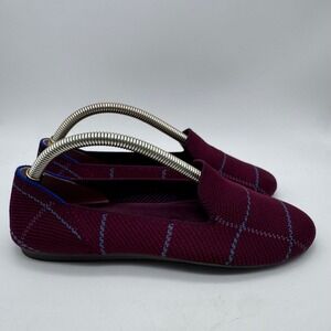 ROTHYS Plaid Loafers Women Size 6‎ Burgundy Blue Knit Comfort Flats Shoes